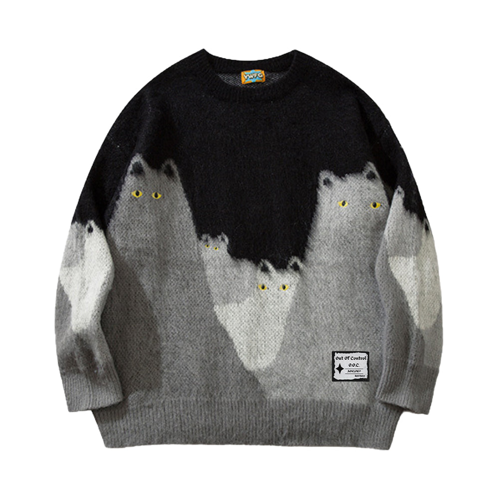 OOC' Cute Cat Color Block Sweater
