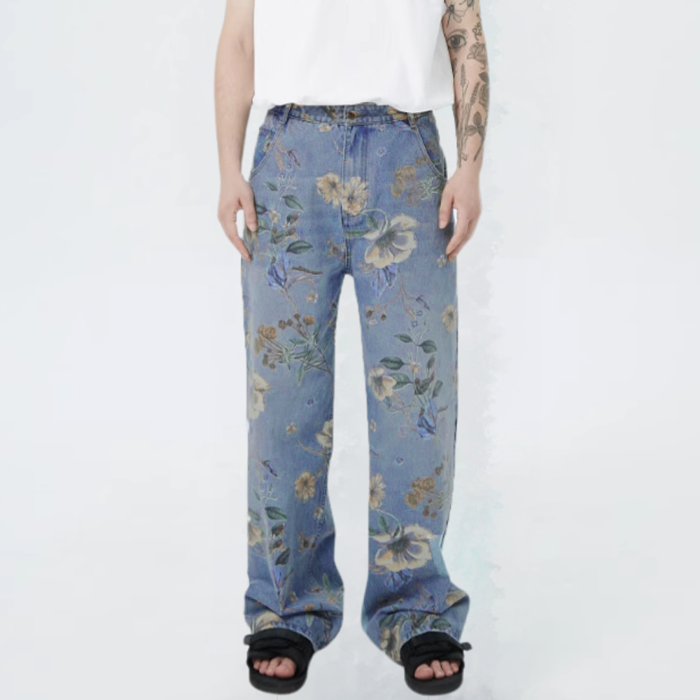 High Street Floral Print Wide Leg Jeans