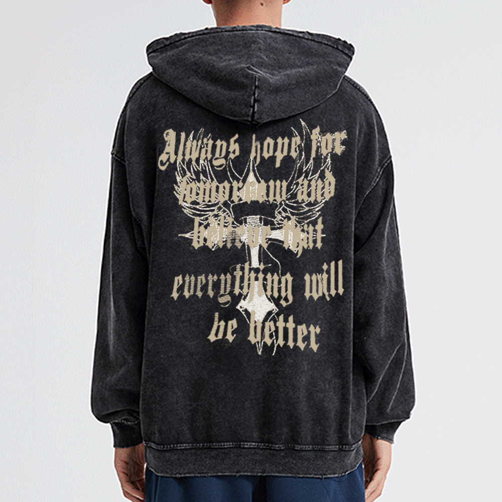 High Street Cross Wings Letter Washed Hoodie