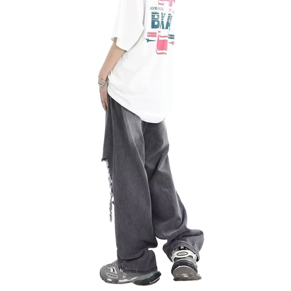 High Street Loose Ripped Straight Jeans