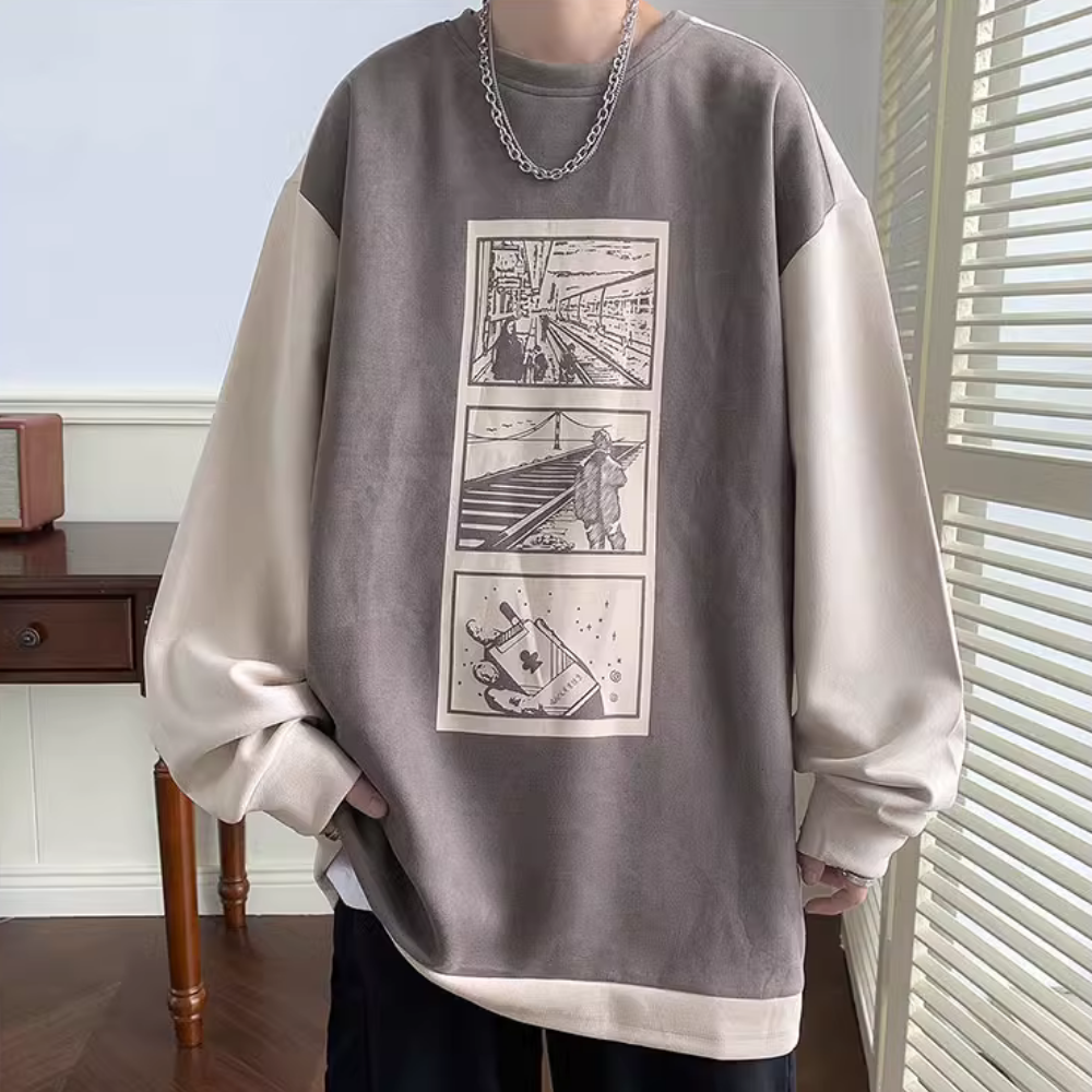 Animation Printed Suede Raglan Sweatshirt