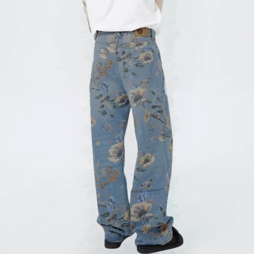 High Street Floral Print Wide Leg Jeans