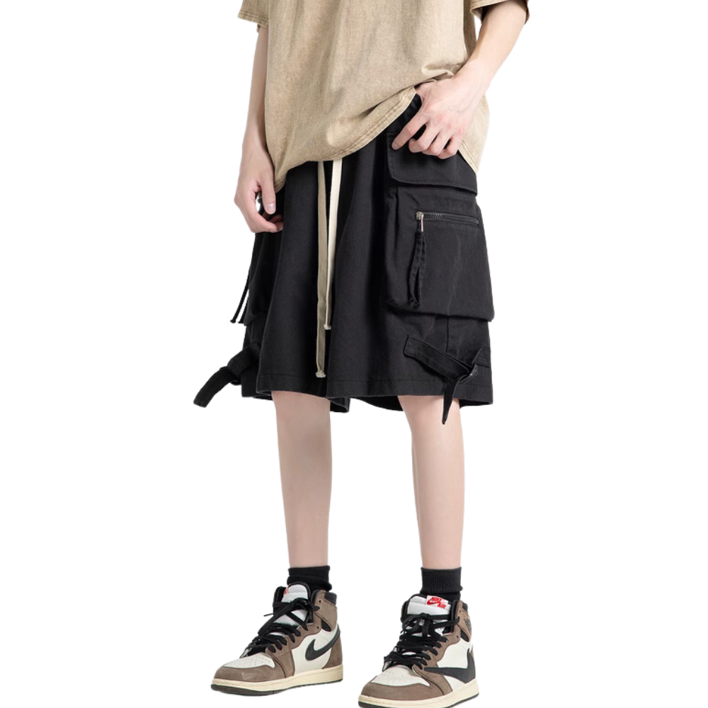 Retro Street Solid Straight Cargo Shorts