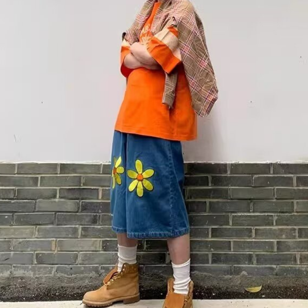 Japanese Flower Embroidered Shorts