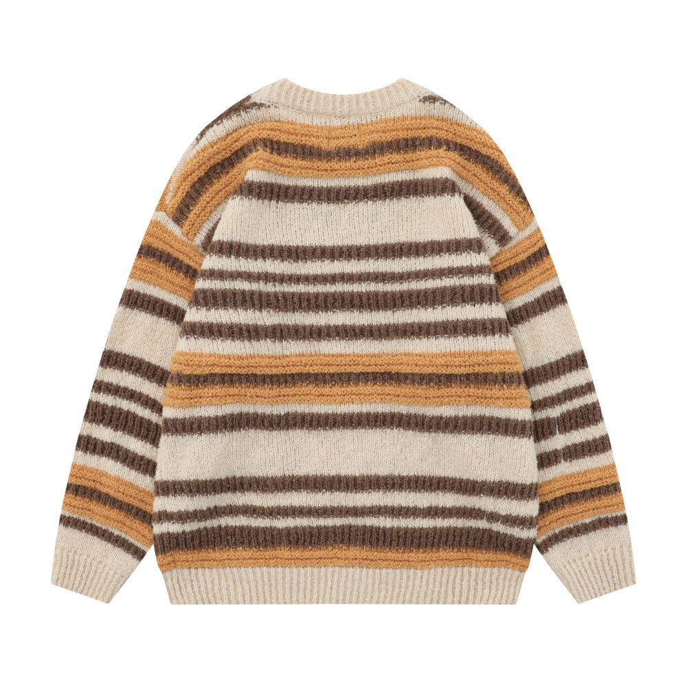 Casual Striped Letter Embroidery Sweater