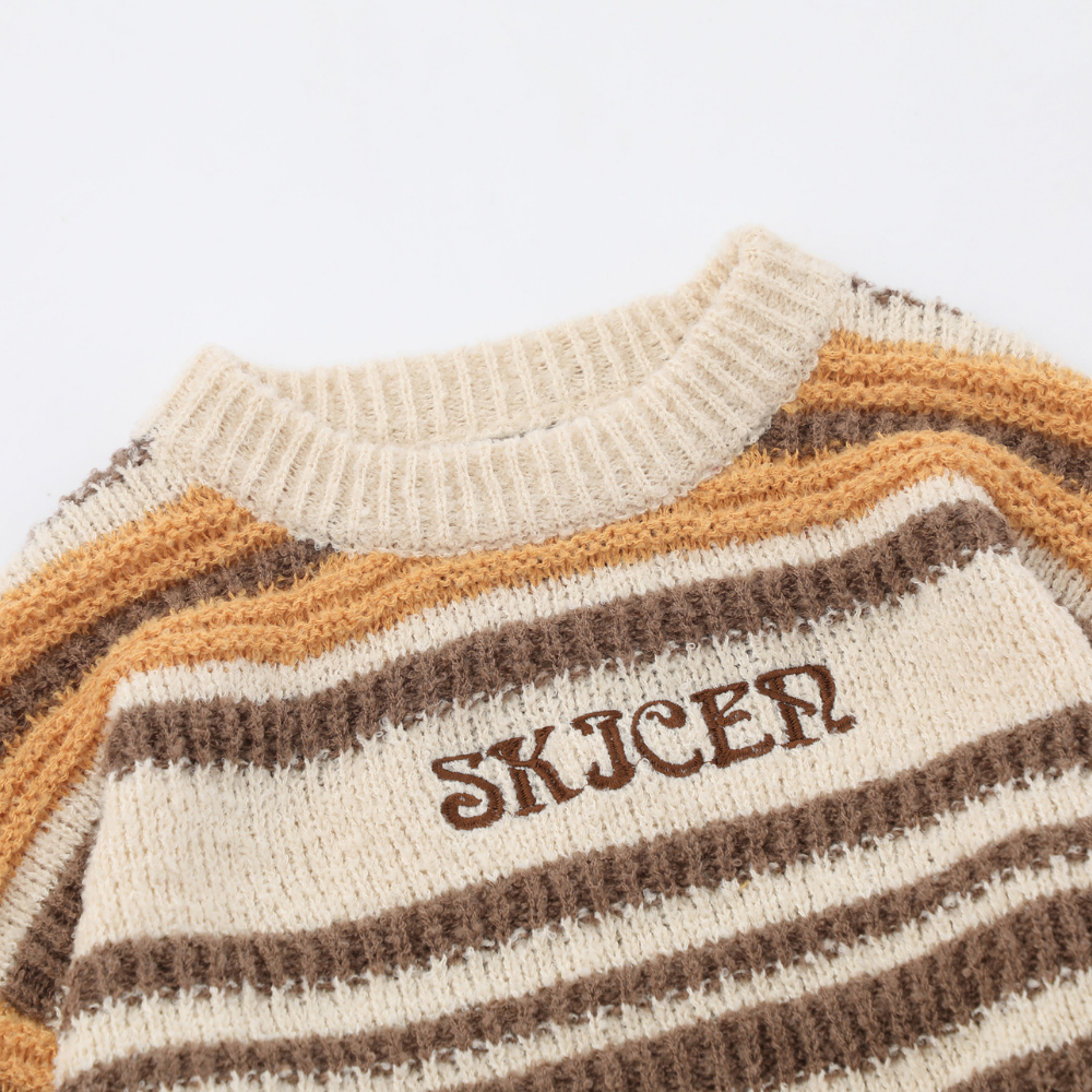 Casual Striped Letter Embroidery Sweater