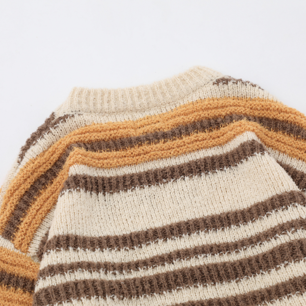 Casual Striped Letter Embroidery Sweater