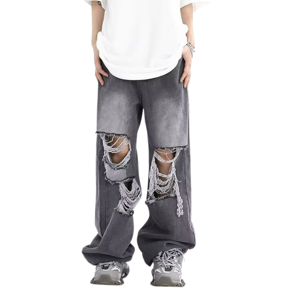 High Street Loose Ripped Straight Jeans