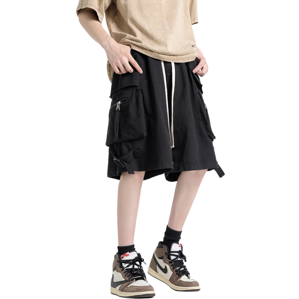 Retro Street Solid Straight Cargo Shorts