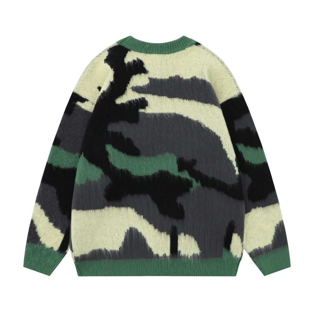 High Street Contrast Color Camouflage Sweater