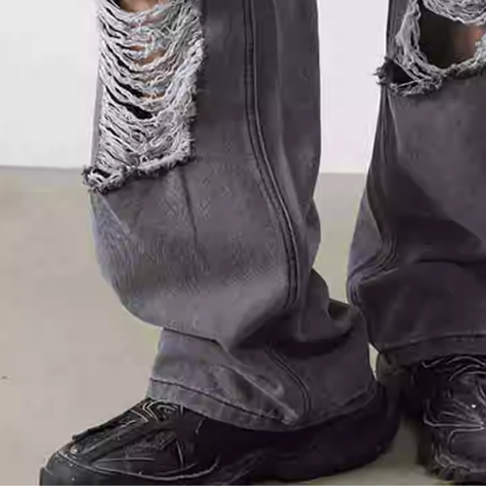 High Street Loose Ripped Straight Jeans