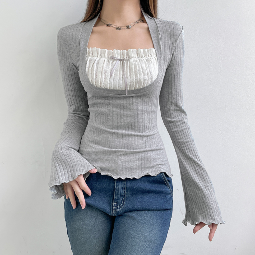 Women's Square Neck Panel Long Sleeve