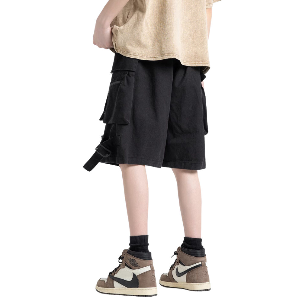 Retro Street Solid Straight Cargo Shorts