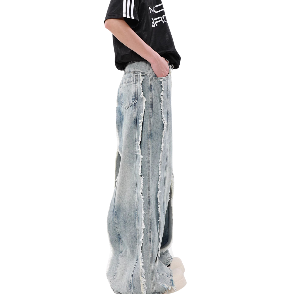 DF Heavy Frayed Floor-Length Jeans