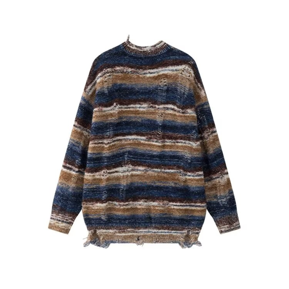 OOC' Retro Gradient Striped Ripped Knitted Sweater