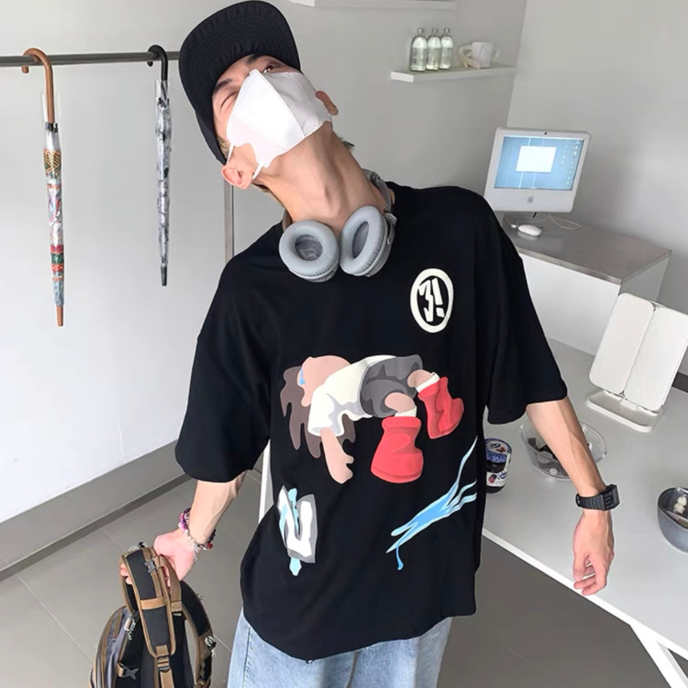 Hip Hop Crying Boy Print T-Shirt