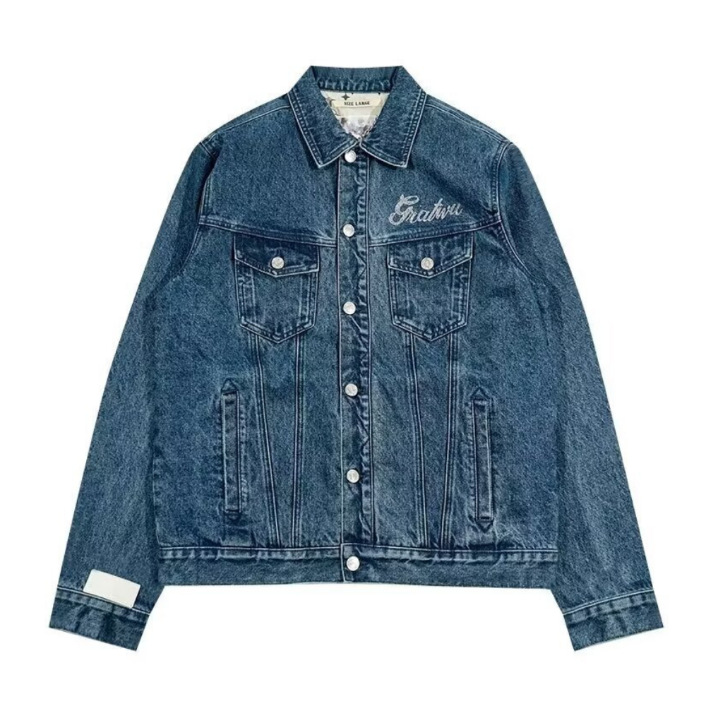 Vintage Lettering Embroidered Denim Jacket