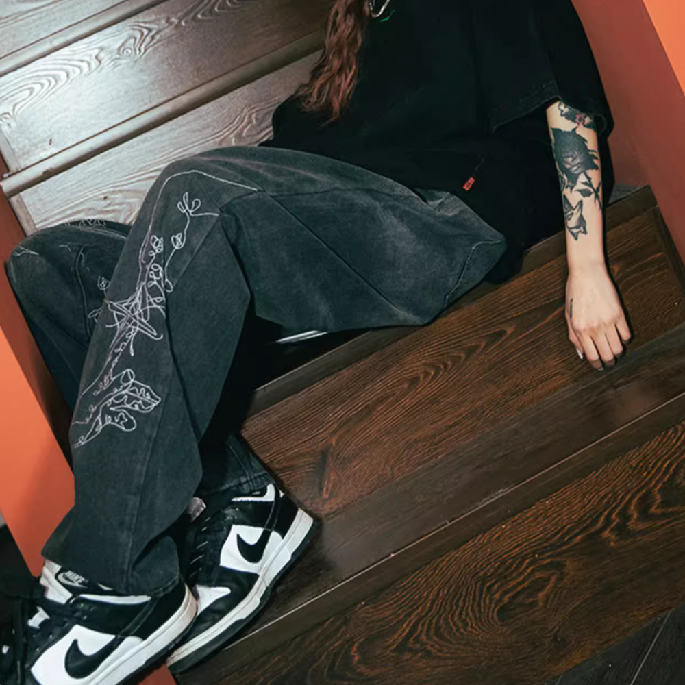 High Street Embroidered Jeans