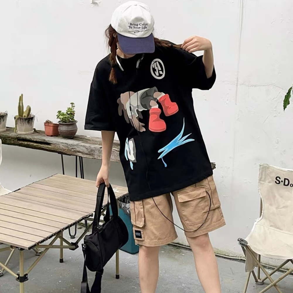 Hip Hop Crying Boy Print T-Shirt