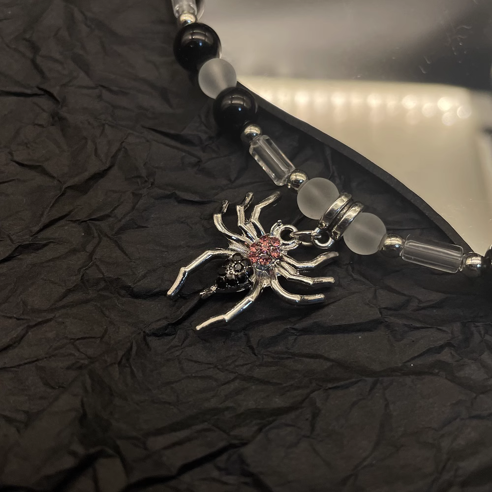 Dark Pearl Spider Pendant Necklace