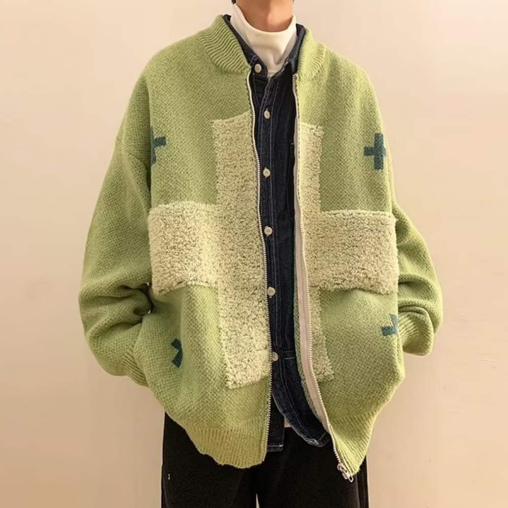 Hip Hop Cross Flocked Knitted Cardigan