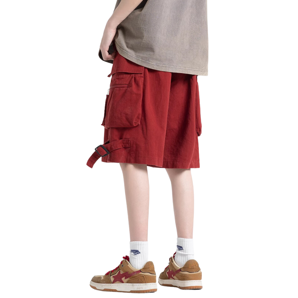 Retro Street Solid Straight Cargo Shorts