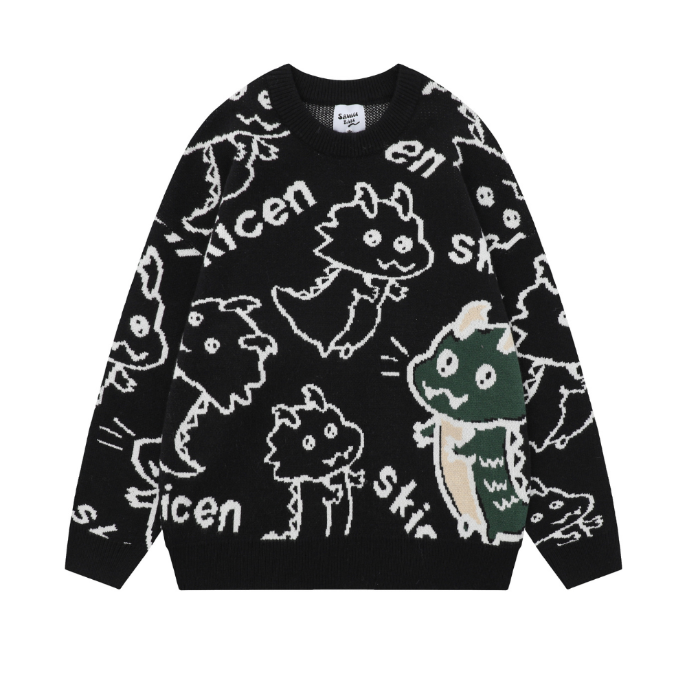 Cute Childlike Doodle Little Dinosaur Sweater