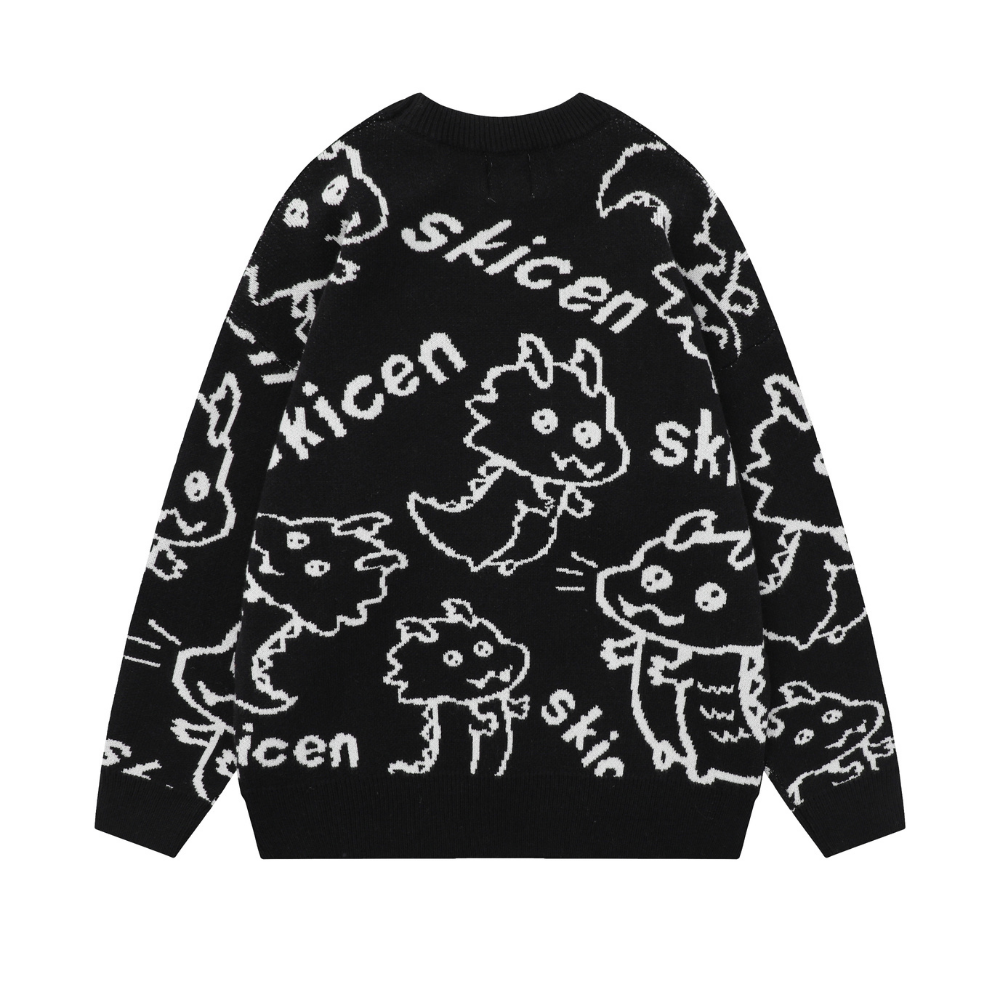 Cute Childlike Doodle Little Dinosaur Sweater