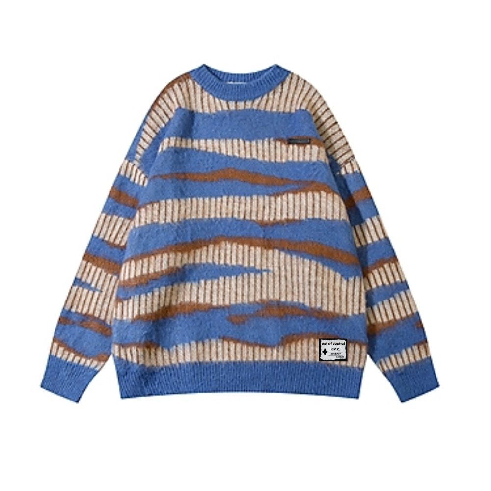 OOC' Vintage Loose Contrast Striped Crewneck Sweater