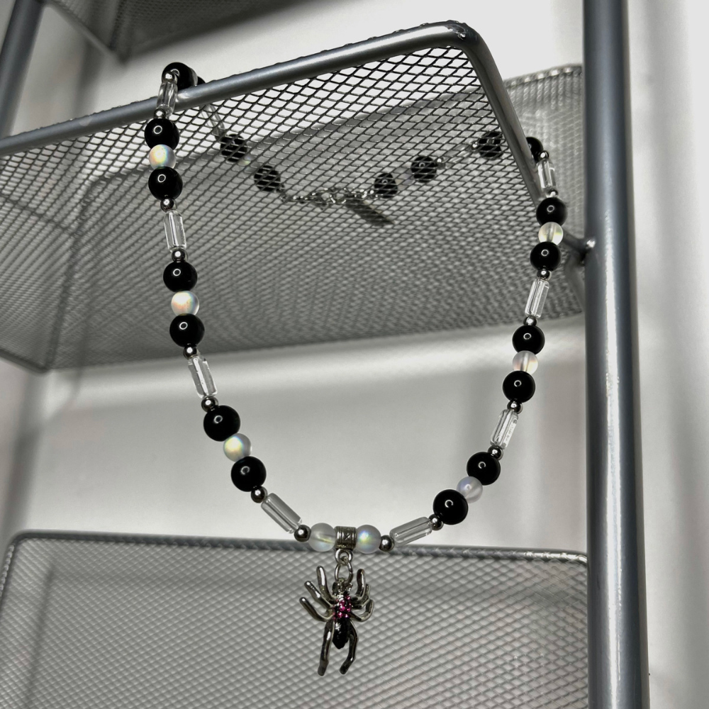 Dark Pearl Spider Pendant Necklace