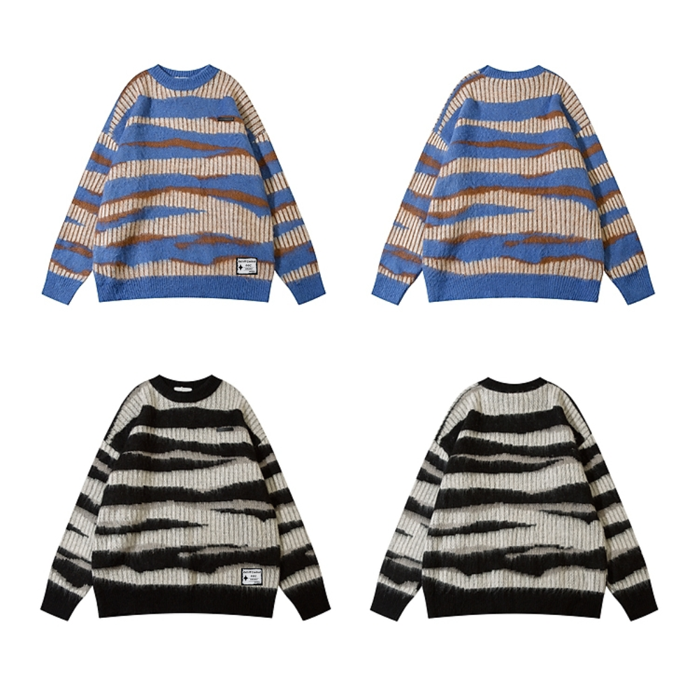 OOC' Vintage Loose Contrast Striped Crewneck Sweater