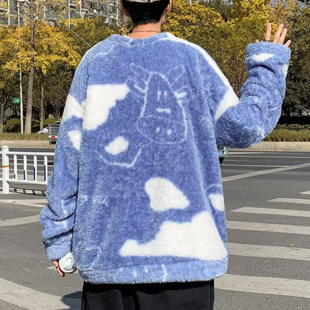 Cartoon Dairy Cow Sherpa Sweater