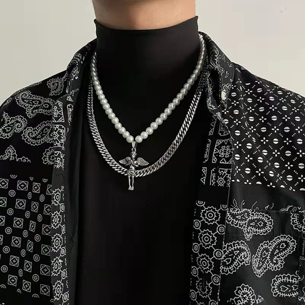 Street Double Angel Pearl Necklace