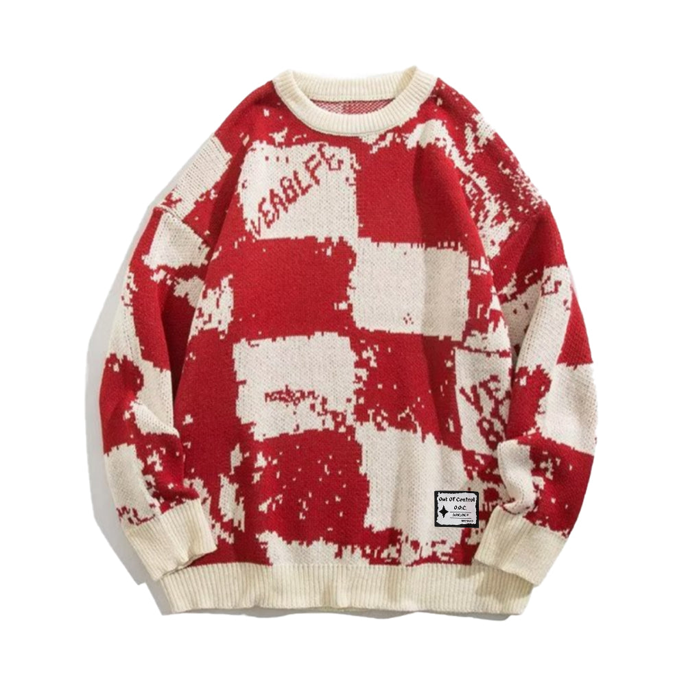 OOC' Loose Contrast Checkerboard Sweater