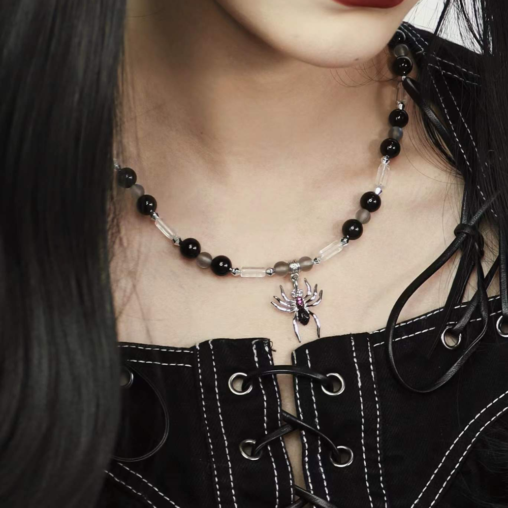 Dark Pearl Spider Pendant Necklace