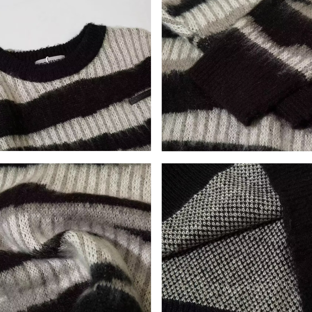 OOC' Vintage Loose Contrast Striped Crewneck Sweater