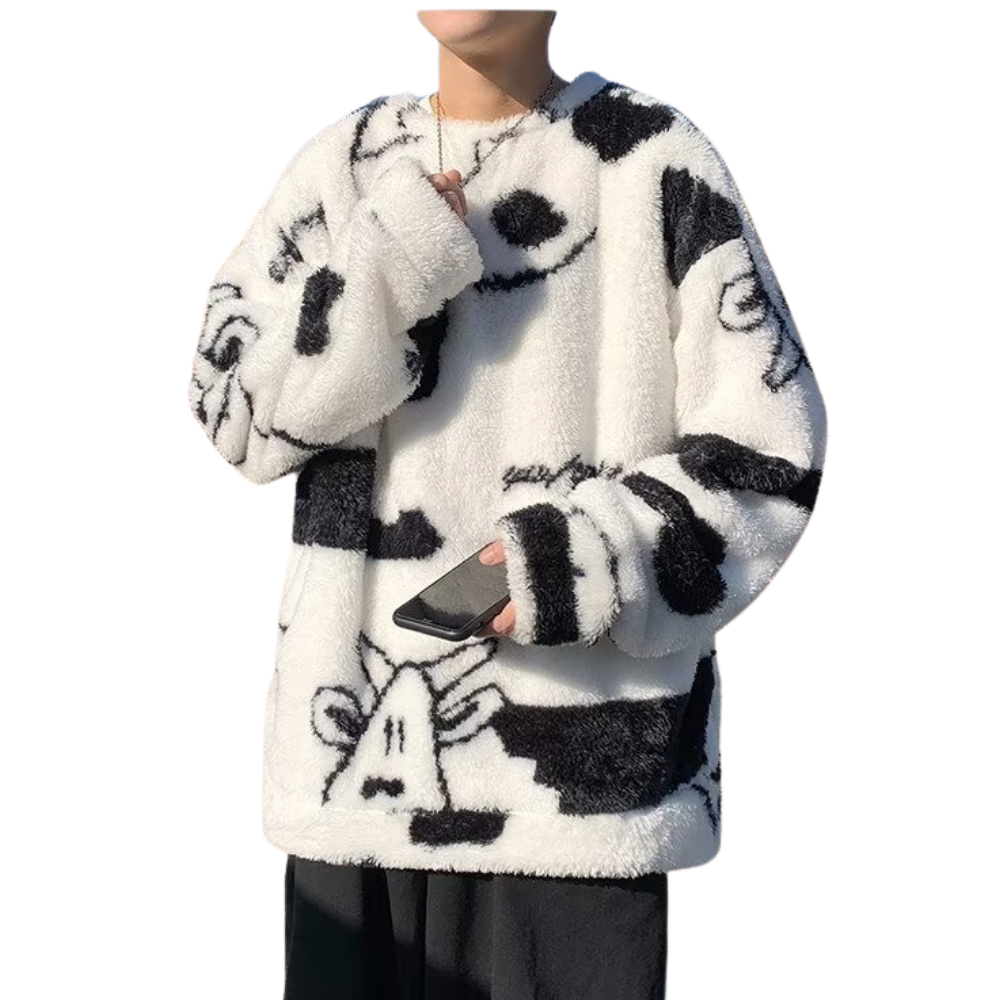 Cartoon Dairy Cow Sherpa Sweater