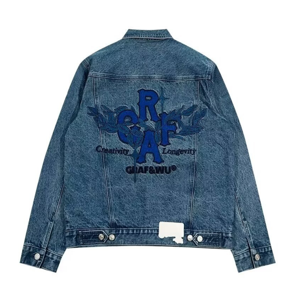 Vintage Lettering Embroidered Denim Jacket
