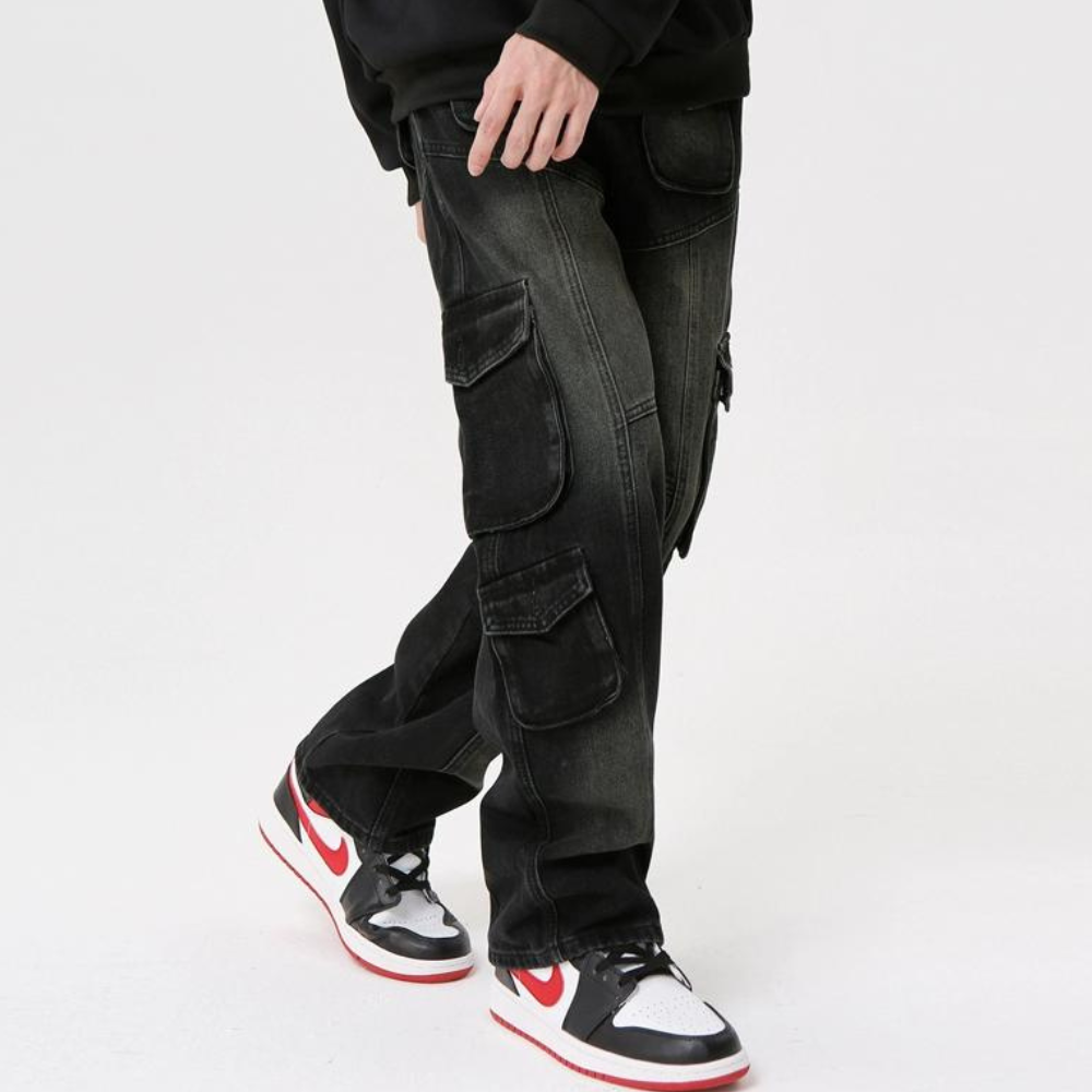 American High Street Washed Multi-Pocket Versatile Work Jeans