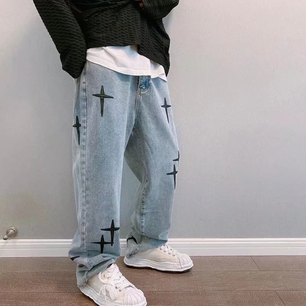 Urban Cross Graphic Straight Leg Jeans