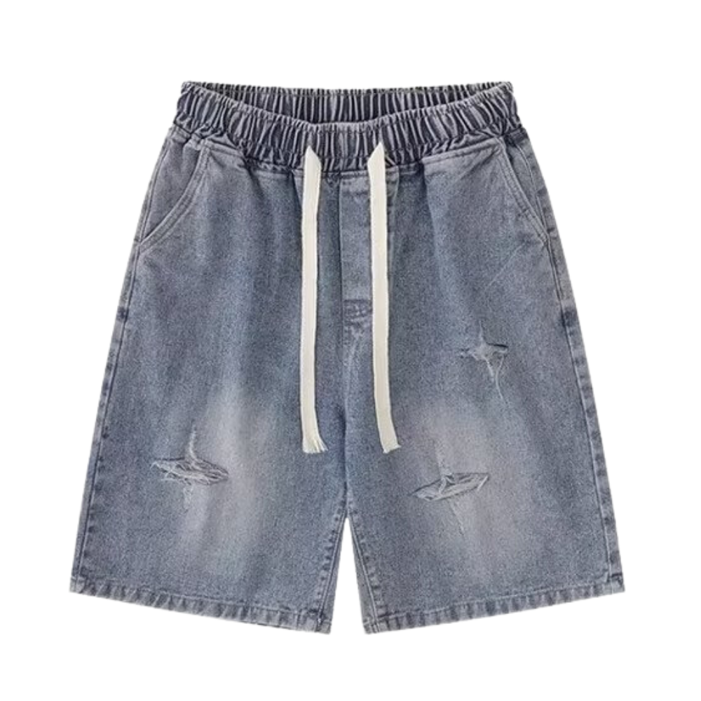 Star Patchwork Distressed Denim Shorts