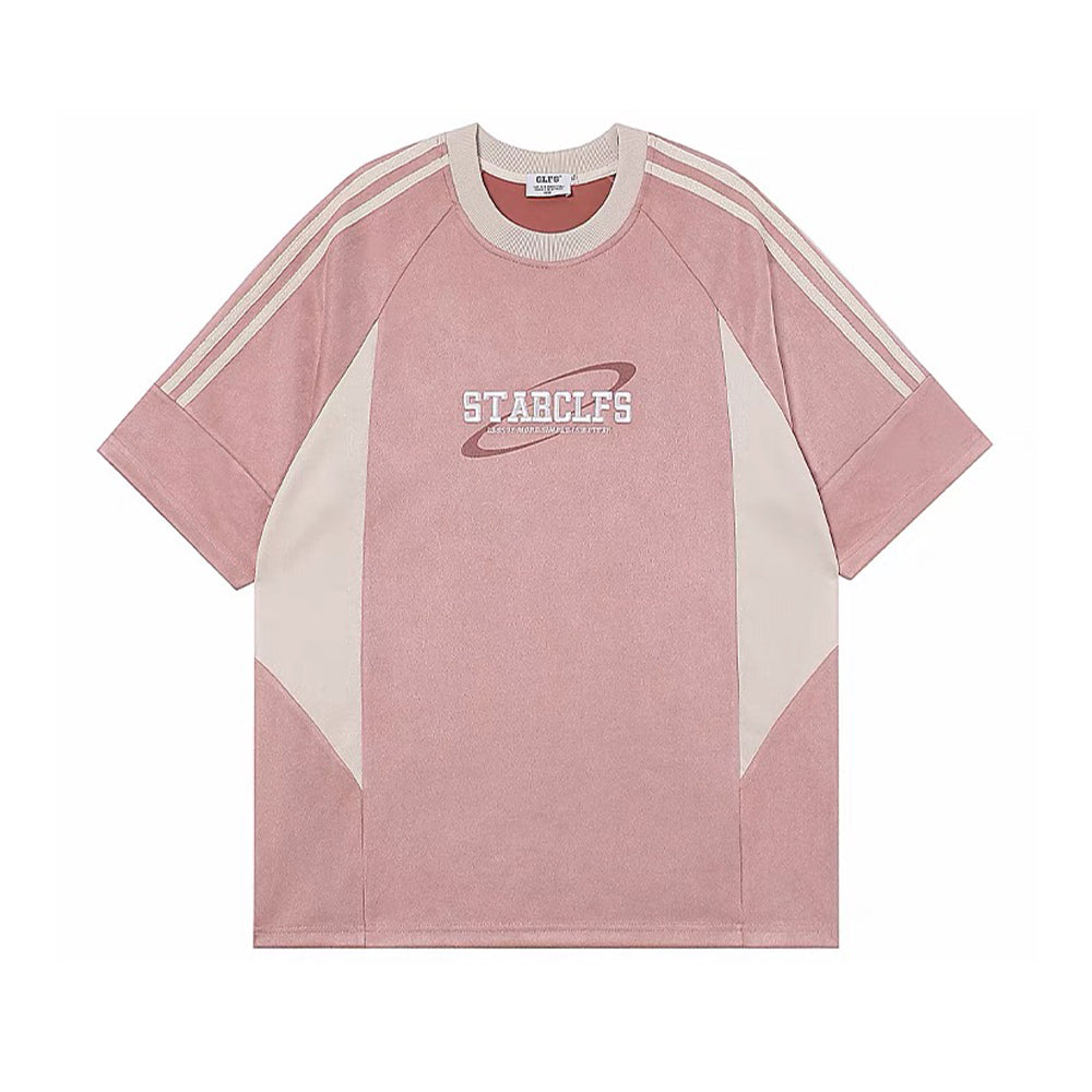 Suede Raglan Lettering Embroidered T-Shirt