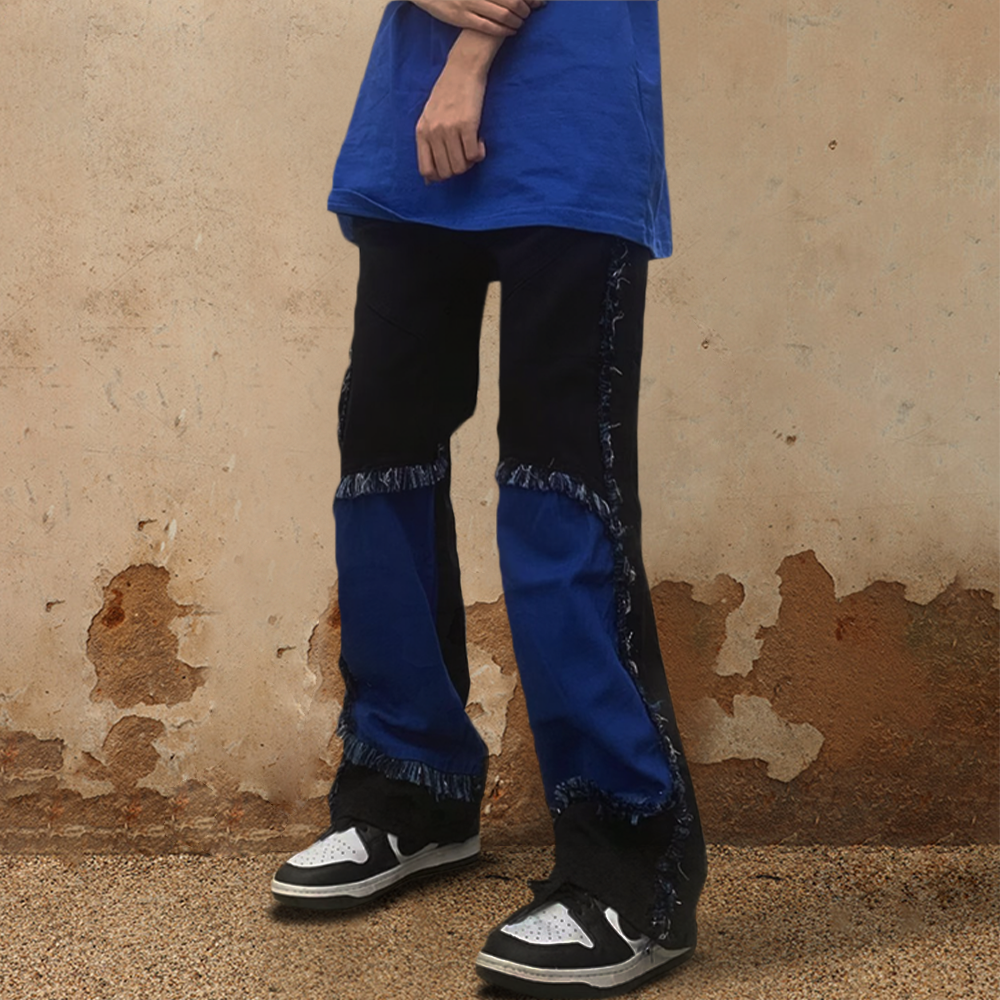 Harajuku Style Contrast Fringed Jeans
