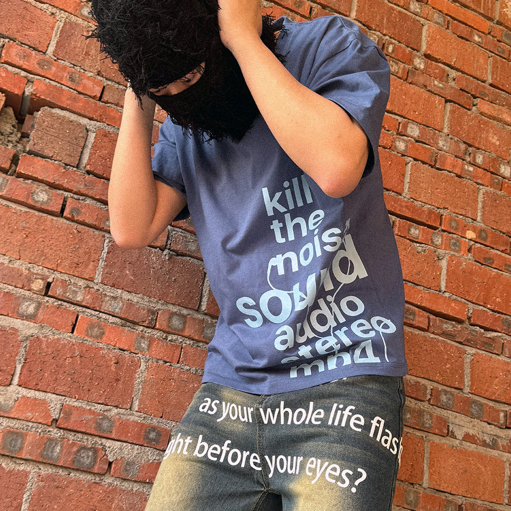 Unseen Echoes Melancholy Trend Letters Earphone Retro T-shirt