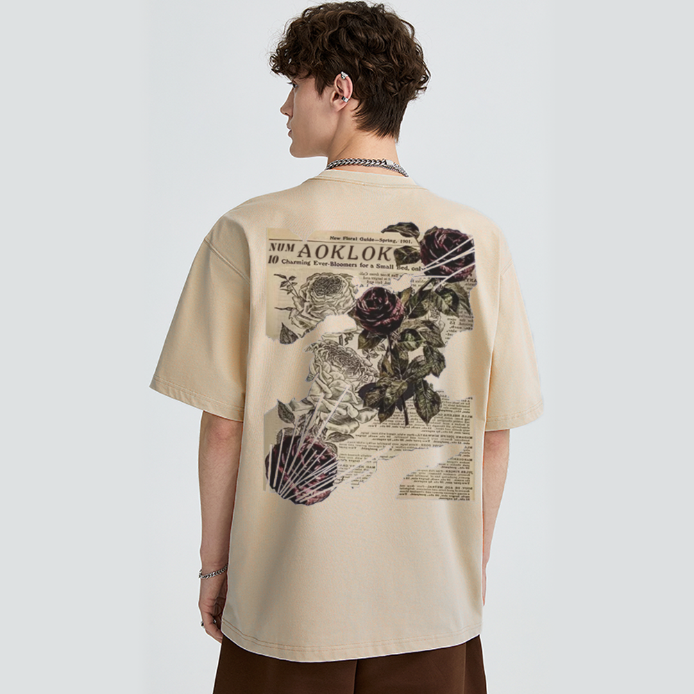 Newspaper Rose Fragments T-Shirt