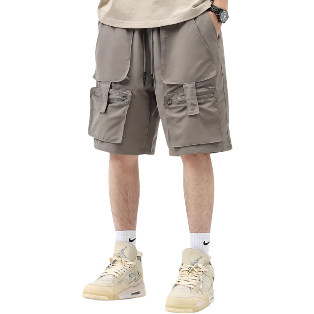 Vintage Solid Multi-Pocket Shorts