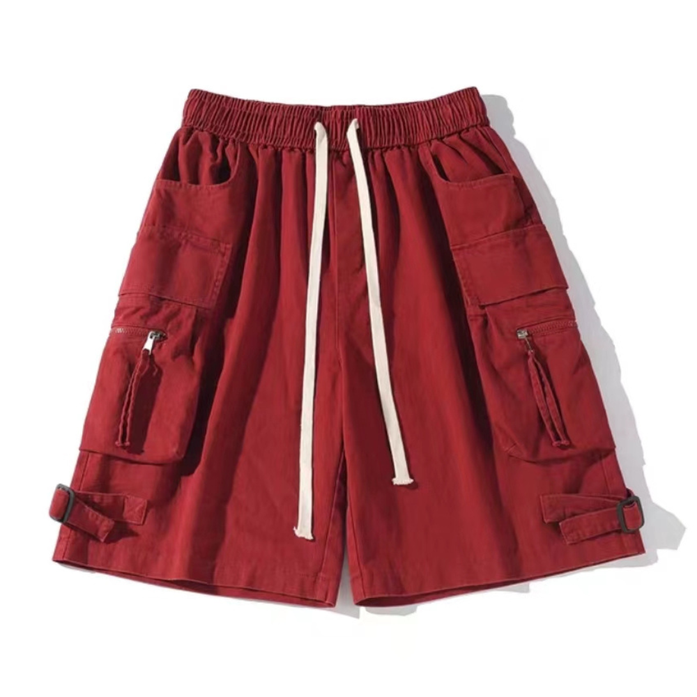 Retro Street Solid Straight Cargo Shorts