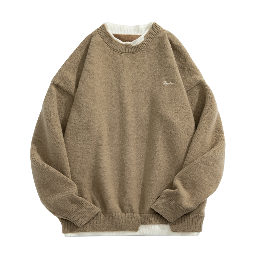 Japanese Contrast Color Fake Two Pieces Sweater