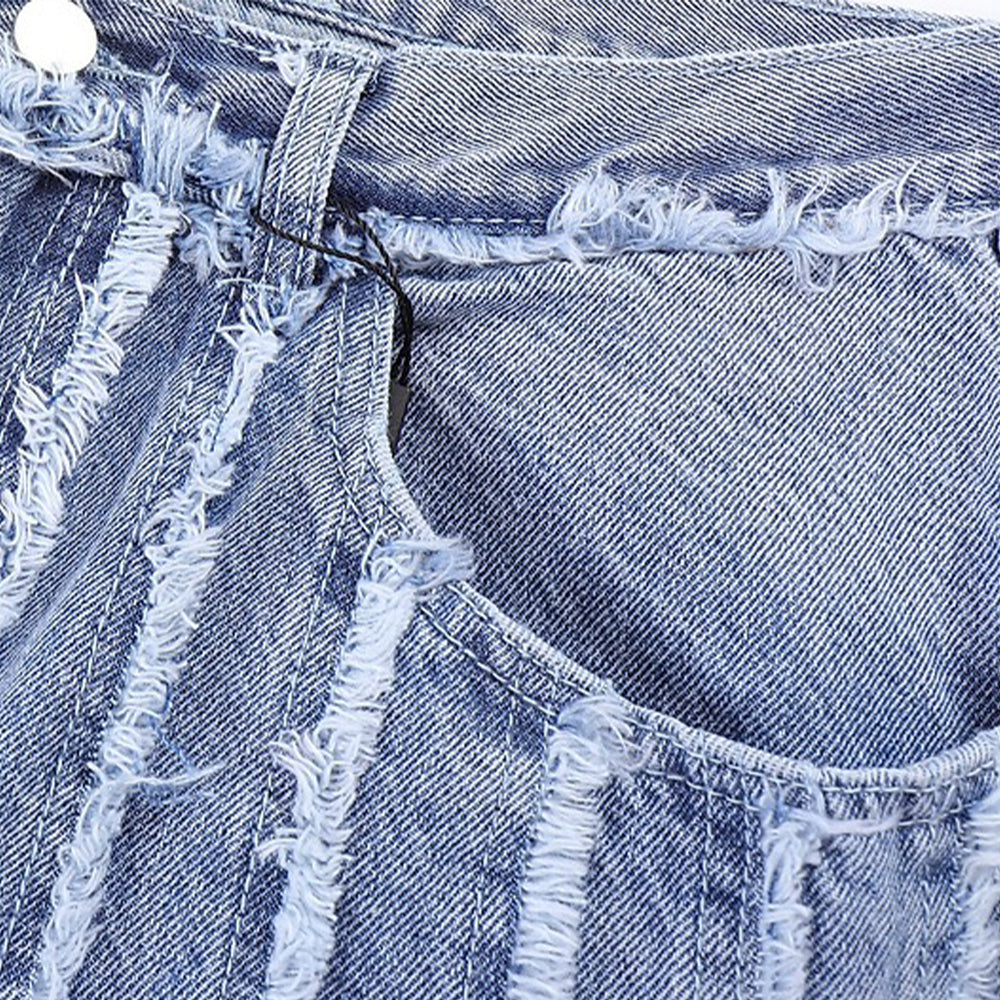 PM | Hip Hop Striped Raw Hem Jeans