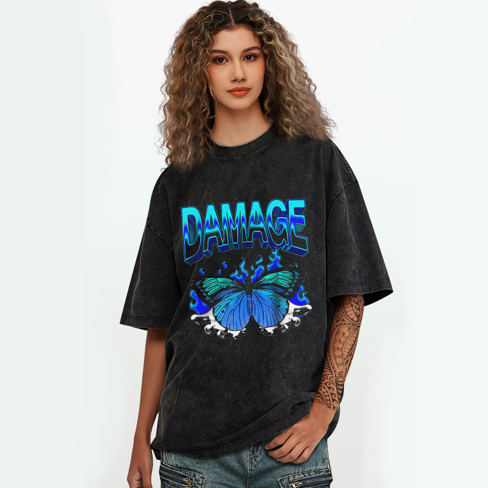 Blue Butterfly Washed Print T-Shirt